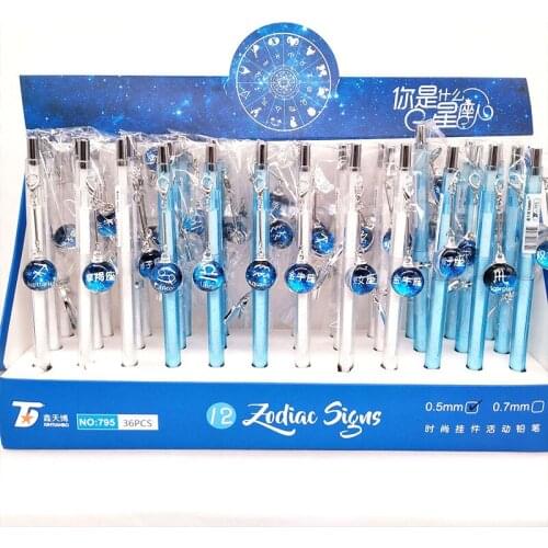36 pcs/lot Crystal ball Constellation Pendant Mechanical Pencil Cute Student Automatic Pen For Kid School Office Supply