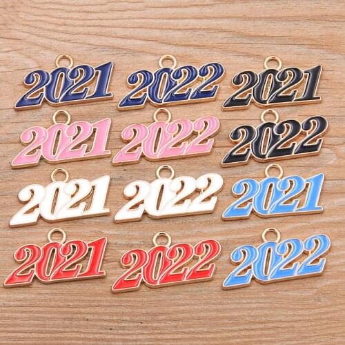 PULCHRITUDE 5PCS 20*35mm 5 Color Alloy Metal Drop Oil Years Digital Charms 2021 Pendant For DIY Bracelet Necklace Jewelry Making
