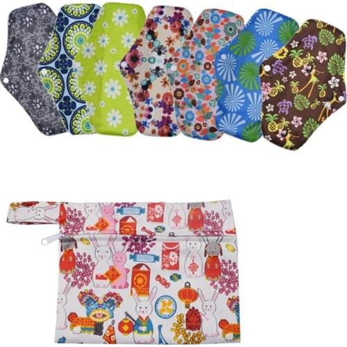 7Pcs in one bag Bamboo Cotton Mama Reusable Menstrual Cloth Sanitary Pads Napkin Waterproof Regular Flow Women Feminine Hygiene
