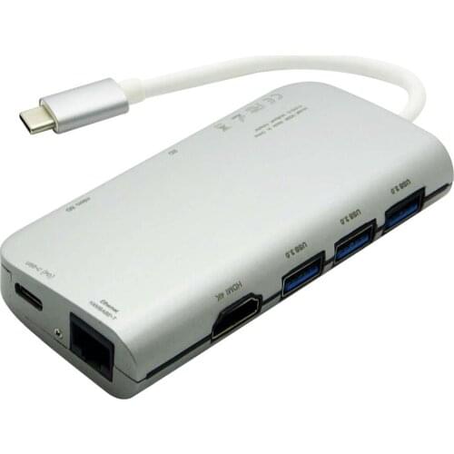 Aluminium 8 in 1 USB -C USB 3.1 Type C Hub to HDMI + Type C + Rj45 Ethernet + SD/Micro Card Reader+ 3 Ports USB 3.0 Hub