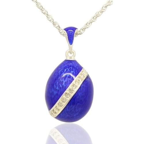 Free shipping Blue enamel clear crystal Easter Russian Egg Pendant Necklace With Rhinestone Jewelry Multicolor Gift To Girl