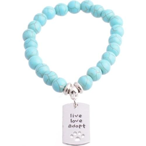 Bespmosp Hollow Dog Paw Live Love Adopt Beads Chain Bracelets Bangle Dog Tag For Women Men Jewelry Gifts Party