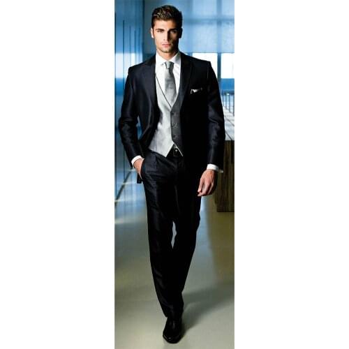 Shiny Black Wedding Suits For Men Custom Made Glossy Black Groom Tuxedo, Subtle Patterned Fabrics, Tailored Black Men Suits