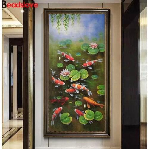 Large diamond painting Chinese Abstract Decorative Koi,full square round diamond embroidery rhinestone painting diamond mosaic