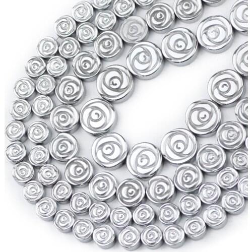 Rose Flower Shape Silvers Hematite Natural Stone Loose Spacer Beads For Jewelry Making Diy Bracelet Necklace Findings 6/8/10MM