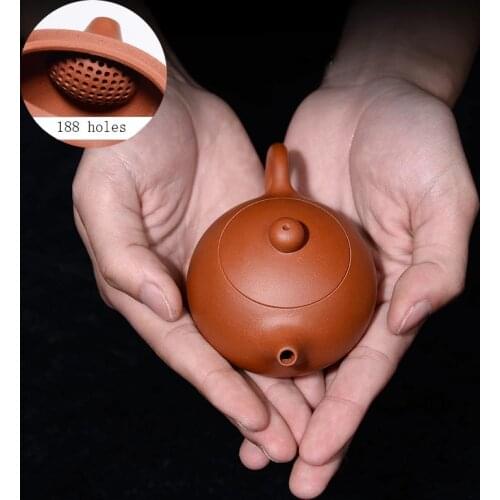 120ML Yixing Purple Clay Teapot 188 Holes Small Capacity Xishi Pot Home Mini Drinkware Handmade Black Tea Puer Pots Decoration