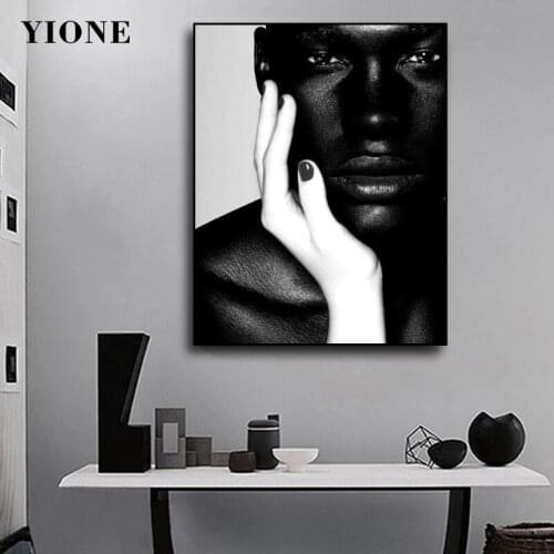 Black and White African Nude Man Canvas Painting Modern Scandinavian Figure Picture Art Print Wall Poster for Living Home Decor