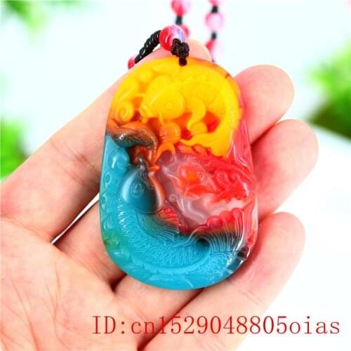 Colour Jade Carp Pendant Necklace Amulet Men Jewelry Jadeite Gifts for Natural Fashion Carved Charm Women Chinese