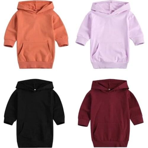 Baby Girl Autumn Clothes Hooded Midi Dress Long Sleeve V-Collar Princess Front Pocket Solid Warm Sweatshirt Dress 1-5T