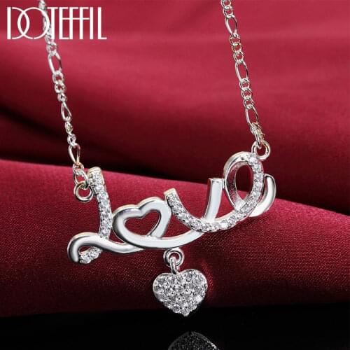 DOTEFFIL 925 Sterling Silver 18 Inch AAA Zircon Heart Shaped Love Pendant Necklace For Women Fashion Wedding Party Charm Jewelry
