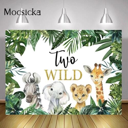 Jungle Two Wild Birthday Backdrop Woodland Forest Newborn Animals 2nd Birthday Background Safari Party Green Leaves Photography