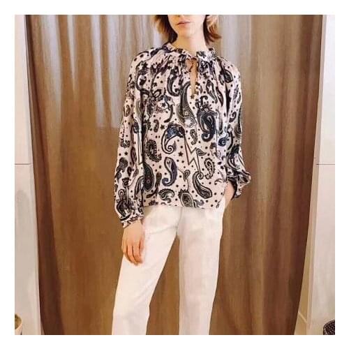 Elfbop Ladies Viscose 100% Cashew Printed Blouse Top With Long Sleeve & Drawstring Detail