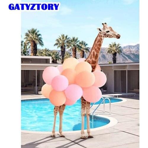 GATYZTORY Picture By Numbers Balloon Giraffe Animal Kit Drawing On Canvas Wall Art Oil Painting HandPainted DIY Home Decoration