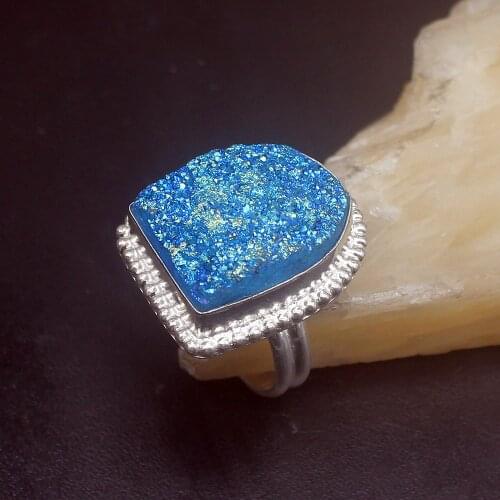 Hermosa Jewelry Solitaire Origin Blue Titanium Silver Color Wedding Charms Band Ring For Women Ladies Size 8.5 HD888