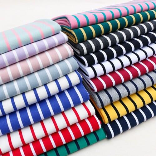Cotton Horizontal Stripe Knitted Terry Fabric Elastic Sewing Hoodie Sweater Shirt Dress Sportswear DIY Needlework Tissu 50X170cm