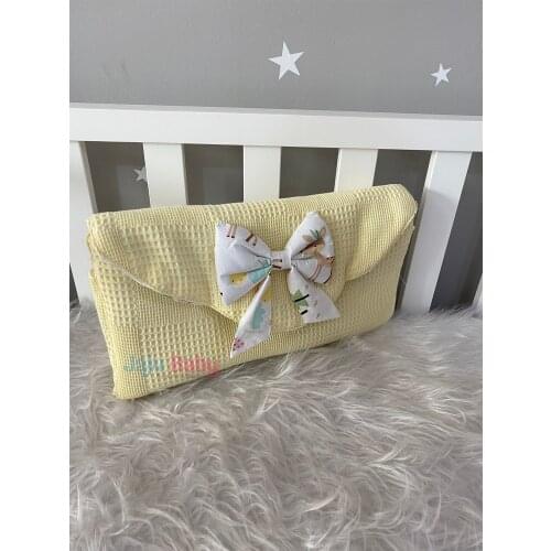 Jaju Baby Handmade, Yellow Waffle Pique Fabric Gazelle Design Baby Diaper Changing Matte Bag