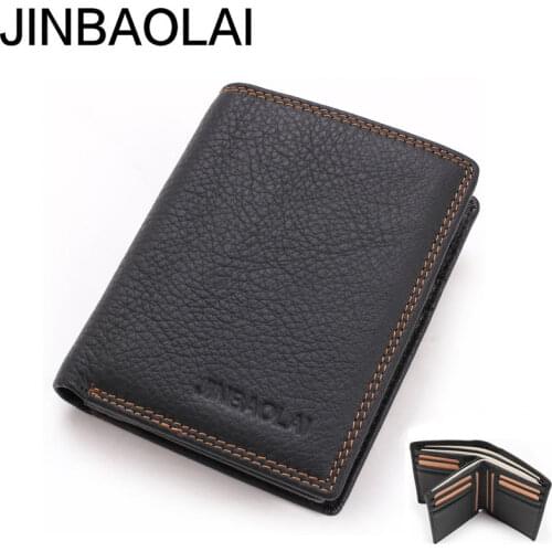 JINBAOLAI Mens Genuine Leather Wallet Business Casual Credit Card ID Holder Coin Purse Multi-Functional Short Wallet carteira