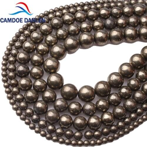 CAMDOE DANLEN Natural Stone Iron Pyrite Round Loose Beads 4 6 8 10 12 MM Fit Diy Jewelry Charm Bracelet Necklace Making parts
