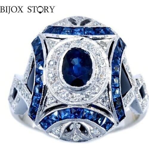 BIJOX STORY Trendy Ring for Women S925 Silver Jewelry with Sapphire Zircon Gemstone Wedding Engagement Party Gift Wholesale Ring