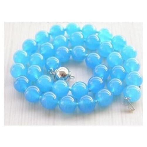 New fashion 10mm charming rare blue round beads necklace for women elegant chain choker mother gifts jewelry making 18inch BV451