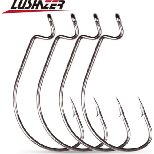 LUSHAZER 10pcs/lot Carbon Steel Fishing Hooks Jig Crank Big Bass Hook Lead Jig Head Crank Barbed Hook for Soft Fishing Lure