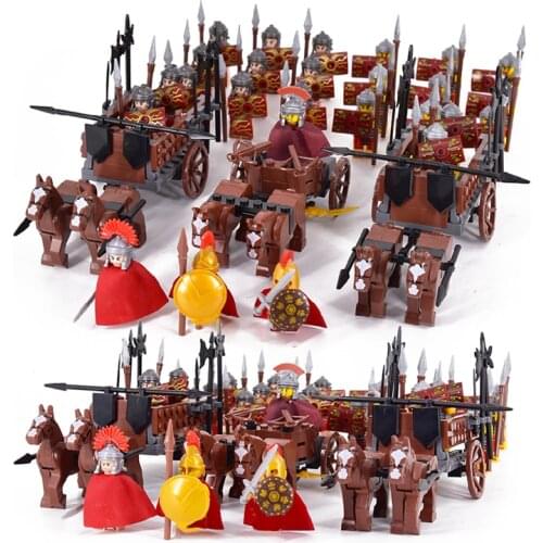 MOC Roman Empire Spartan Army Medieval Soldier Chariot Building Block Bricks Ancient Military War Helmet Toys For Children