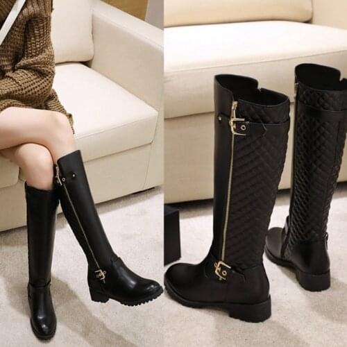 Fashion Autumn winter Women boots med heels Buckle Zipper Sapatos femininos Size 34-43 Thigh high Leather Platform boots H8-20