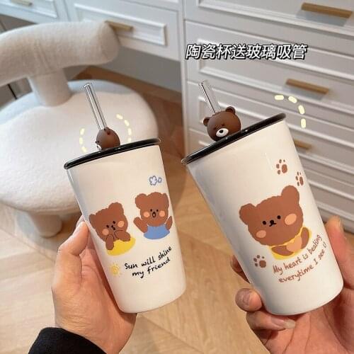 Cartoon Bear Straw Cup With Lid Reusable Cups Plastic Tumbler Cold Coffee Mug Christmas Party Gift Dropship Wholesale