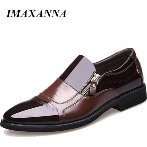 IMAXANNA Men Shoes Leather Zipper Patent Leather Loafers Luxury Designer Men Dress Office Shoes Italian Loafers Oversize 38-48