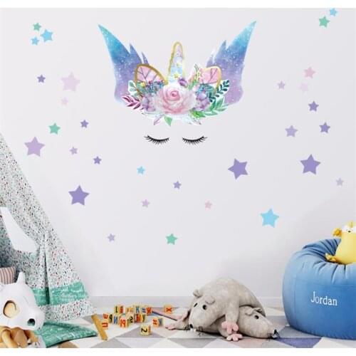 Starry sky Unicorn Wall Stickers for Girls room Kindergarten Baby Room Wall Decoration Bedroom Door Stickers