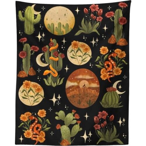 Botanical Cactus Tapestry Wall Hanging Moon Starry Mushroom Chart Hippie Bohemian Tapestries Psychedelic Witchcraft Home Decor