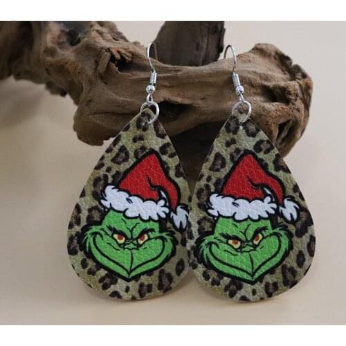 New European and American Christmas Grinch Double-sided Leather Earrings Personalized Leopard Print Earrings Gift Wholesale
