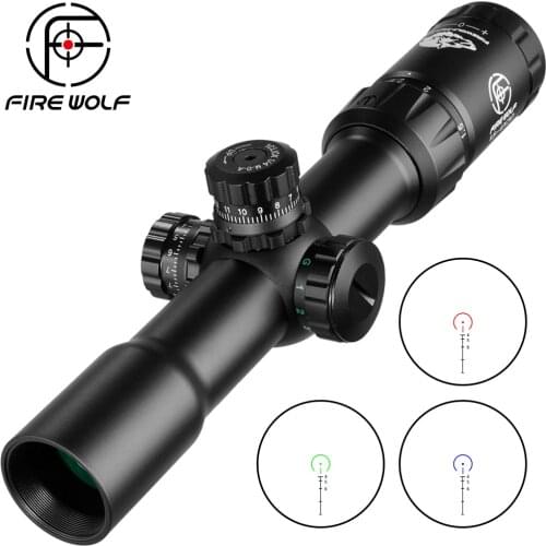 FIRE WOLF 1.5-4X30 Scope Hunting Tactical Optical Rifle with Red Green Illuminated Cross Turret lock Scope Range Airsoft Mirror