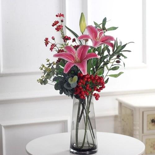 Film feel single lily imitation flower fake flower silk flower living room floor decoration floral arrangement