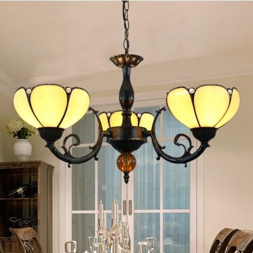 European-Style Simple Creative Tiffany Colored Glass Bar Club Net Coffee Warm Color Three-Head Glass Hanging Lamp