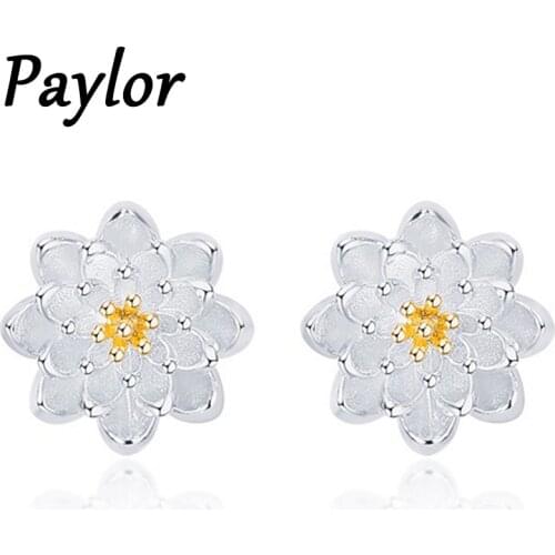 Paylor Silver Color Earrings Cherry Blossom Inlaid Pink Zircon Ear Studs Simple and Popular Earrings for Women