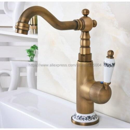Deck mounted Antique brass finish bathroom Faucet basin mixer tap Hot and cold water tap Nnf605