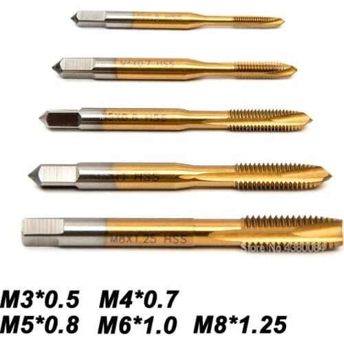 1Pc M3-M8 Spiral Point Straight Fluted Tap Drill Titanium Hole Saw and Adaptor HSS 6542/M2 for Machine Screw Thread Metric Drill