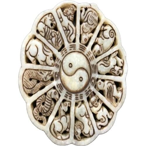 Old antique jade jade carving jade jade pendant twelve zodiac sign high gossip