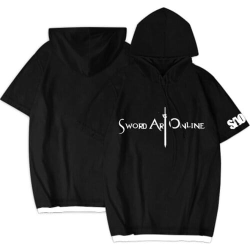 Anime Sword Art Online short sleeve Hoodie SAO Kirito hoody Coat streetwear hoodies and sweatshirts