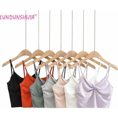 LUNDUNSHIJIA Hot Sale 2021 Summer Women Sexy Sleeveless Tops Fashion Double Layer Folds Short Style V-neck Camisole Tops