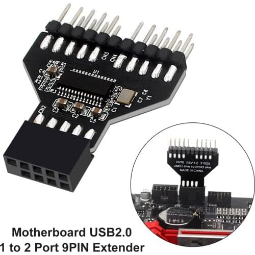 Motherboard USB 9Pin Interface Header Splitter 1 to 2 Extension Cable Adapter 9-Pin USB HUB USB 2.0 Connectors for RGB Lamp Fan