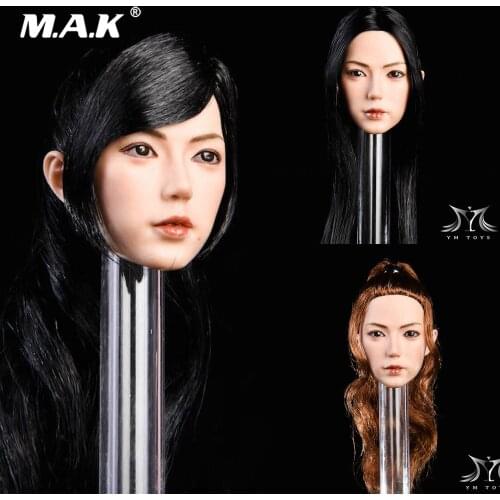 In Stock YMT019 1/6 Asian Beauty Female Head Sculpt jing Carved Planted Hair Model Accessory for 12'' Action Figure Body