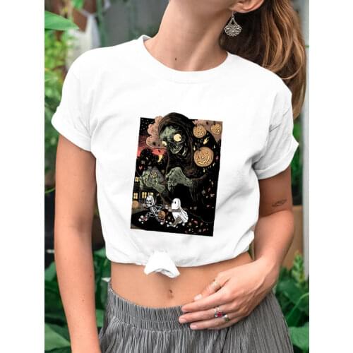 Halloween Graphic Print Pure Cotton Women Tshirt Unisex Funny Summer Casual Short Sleeve Top Vacation Tee Halloween Shirt