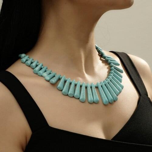 Women Natural Stone India Onyx Turquoises Necklace Tiger Eye Water Drop Beads Sector Statement Neck Chain Female Party Jewelry