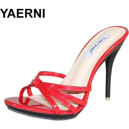YAERNI Women Slippers Popular Fashion Summer Women Mules Casual Female Shoes Pumps High Heels 11CM Peep Toe Slipper Stilettos