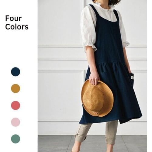 Japanese Apron Home Kitchen Cooking Fashion Antifouling Florist Bakery Shop Overalls Simple Solid Color