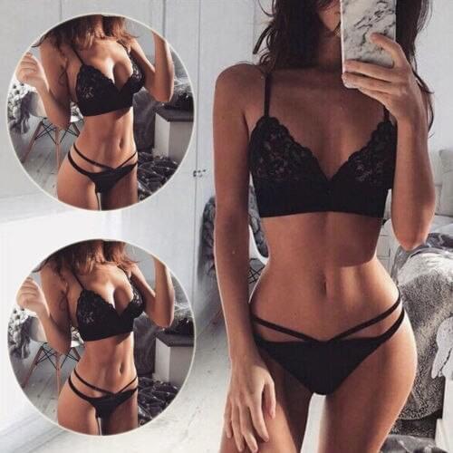 UK Hot Women Sexy/Sissy Lace Bra Set Lingerie Thong See Through Push Up Bralette