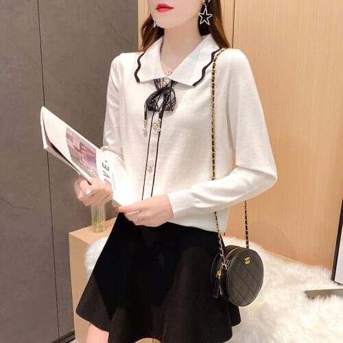 Womens Gentle Korean Knit Sweater 2021 Fashion Autumn New Slim Elegant Commuter Ladies Solid Color Pullover For Fall And Winter