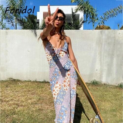 Foridol Floral Print Summer Dress Women Strap Purple Sleeveless Dress Casual Boho Maxi Beach Dress 2021 New Sundress